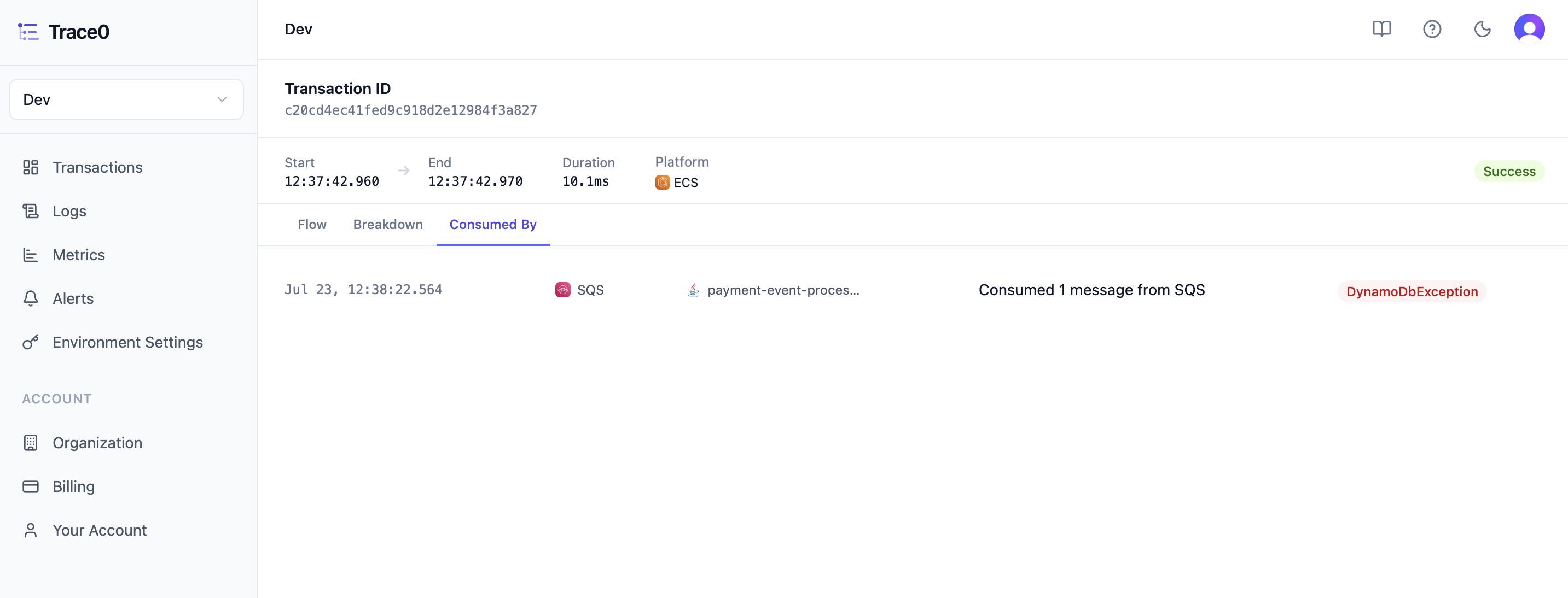Consumed By Transactions Section