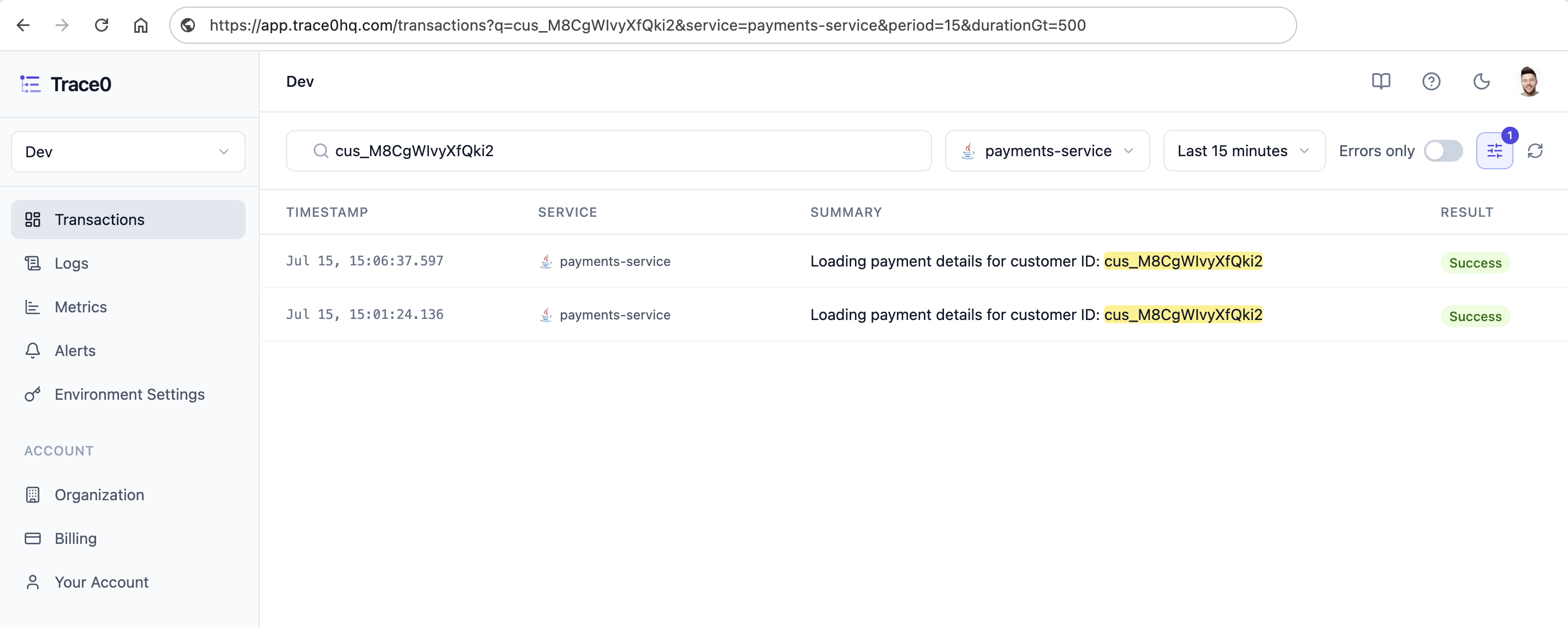 Shareable Search Filters Transactions